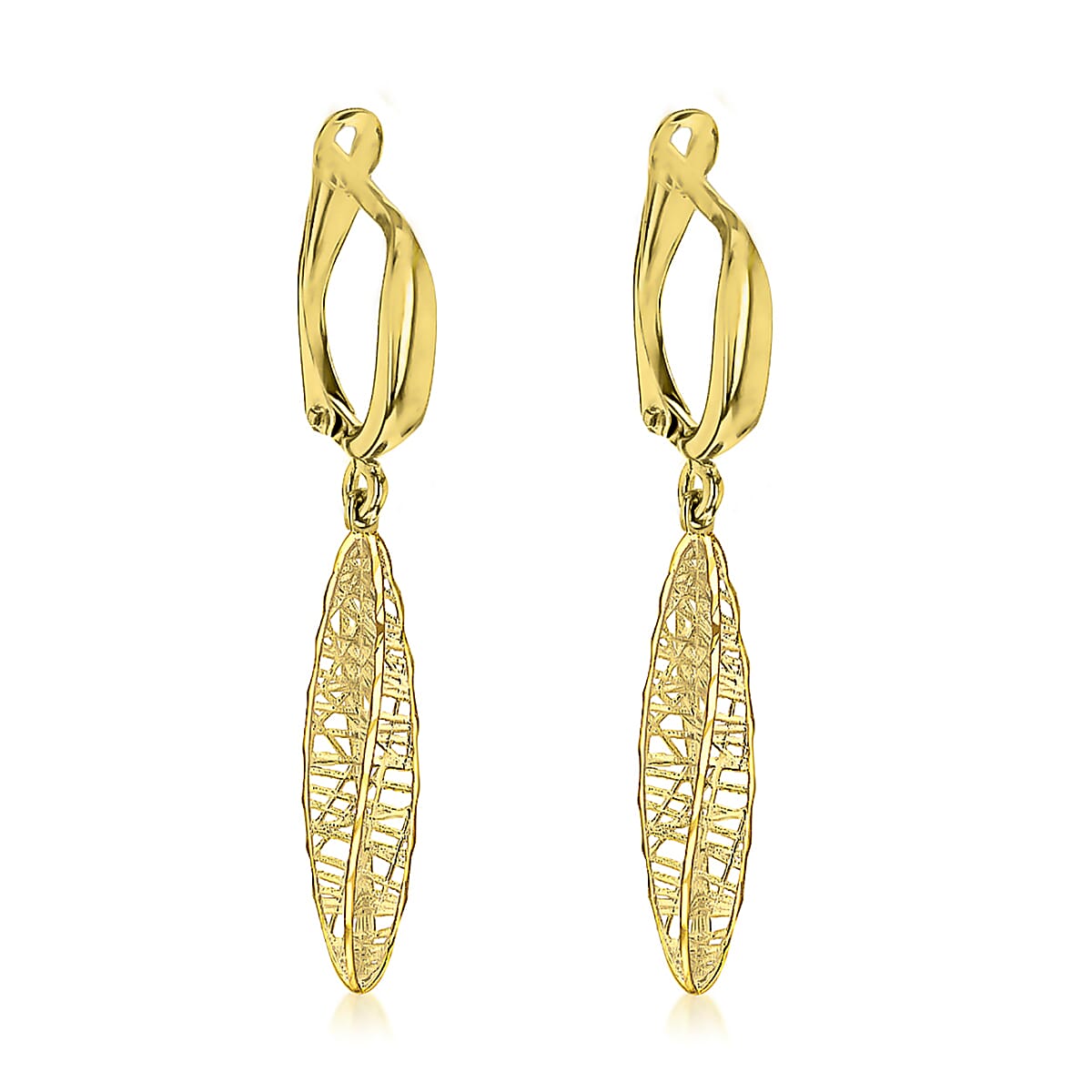 9K Yellow Gold 6mm x 35mm Twist Elliptical Teardrop Earrings