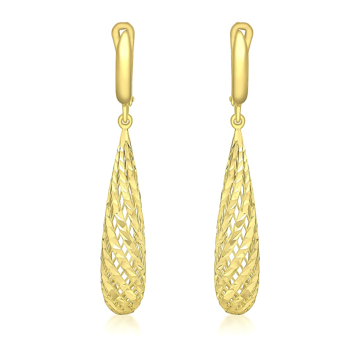 9K Yellow Gold 7mm x 46mm Diamond Cut Mesh Teardrop Earrings