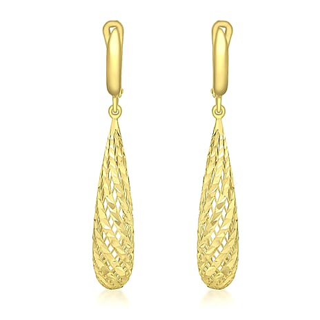 9K Yellow Gold 7mm x 46mm Diamond Cut Mesh Teardrop Earrings