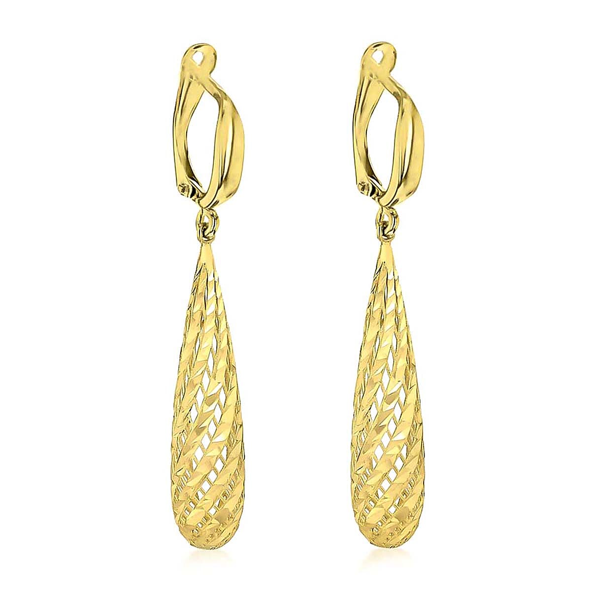 9K Yellow Gold 7mm x 46mm Diamond Cut Mesh Teardrop Earrings