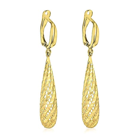 9K Yellow Gold 7mm x 46mm Diamond Cut Mesh Teardrop Earrings