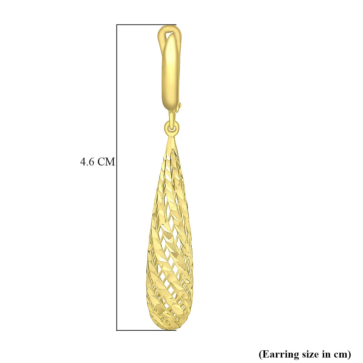 9K Yellow Gold 7mm x 46mm Diamond Cut Mesh Teardrop Earrings