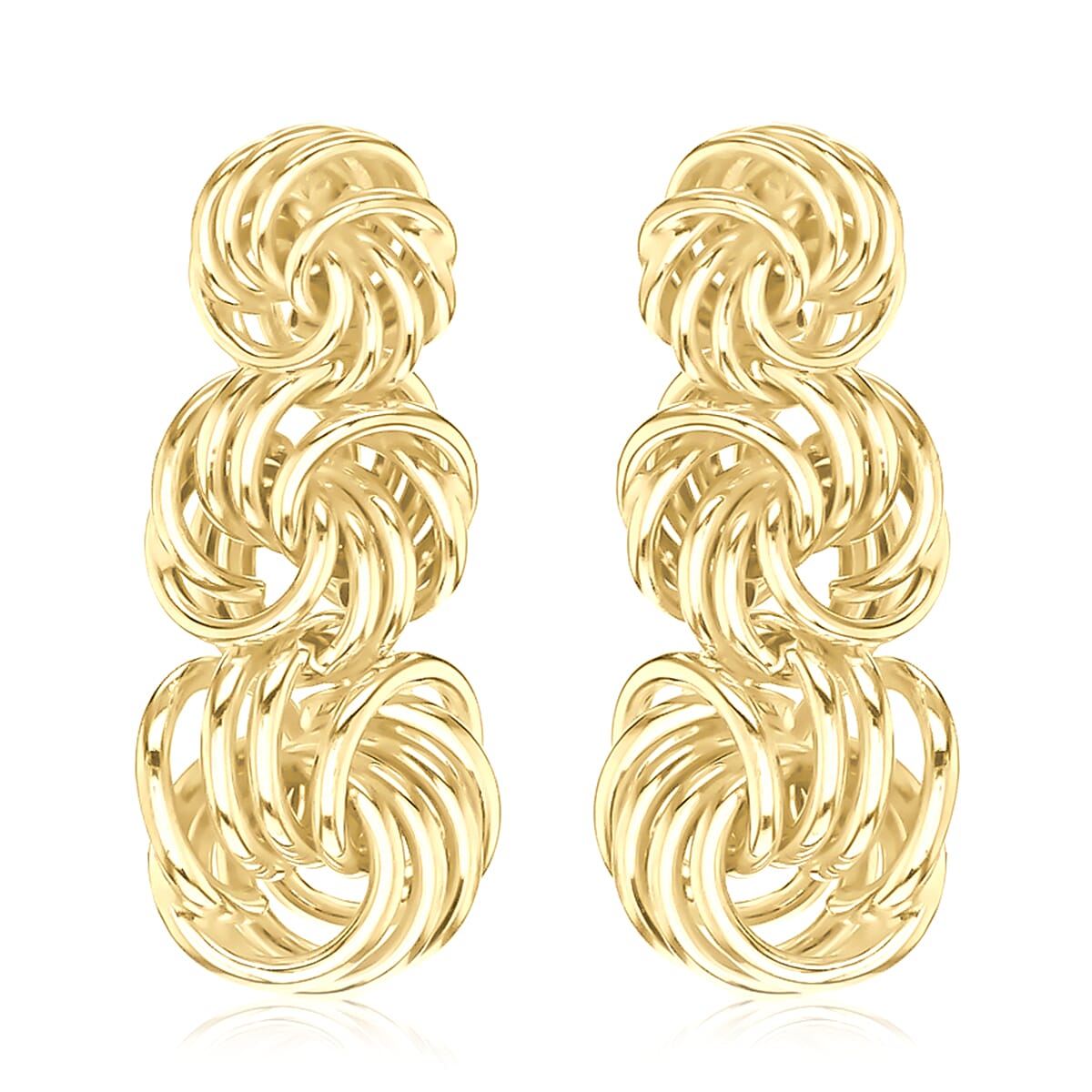 9K Yellow Gold 10mm x 22mm Graduated Knot Drop Earring