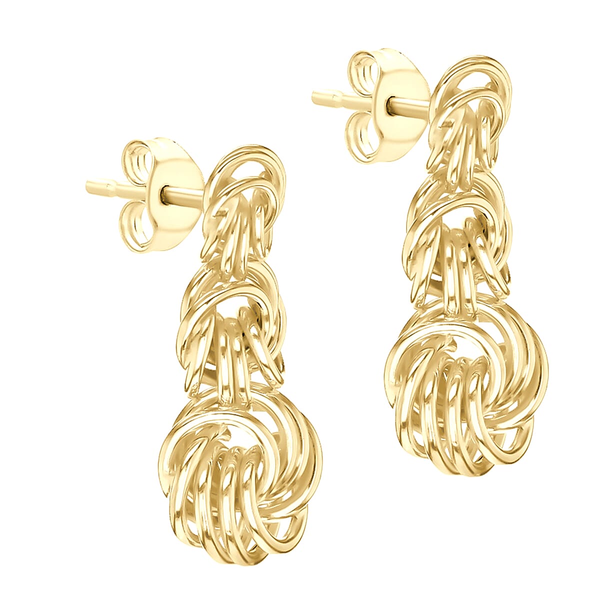 9K Yellow Gold 10mm x 22mm Graduated Knot Drop Earring