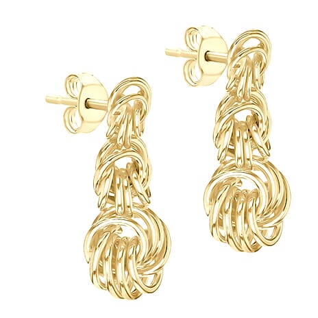9K Yellow Gold 10mm x 22mm Graduated Knot Drop Earring