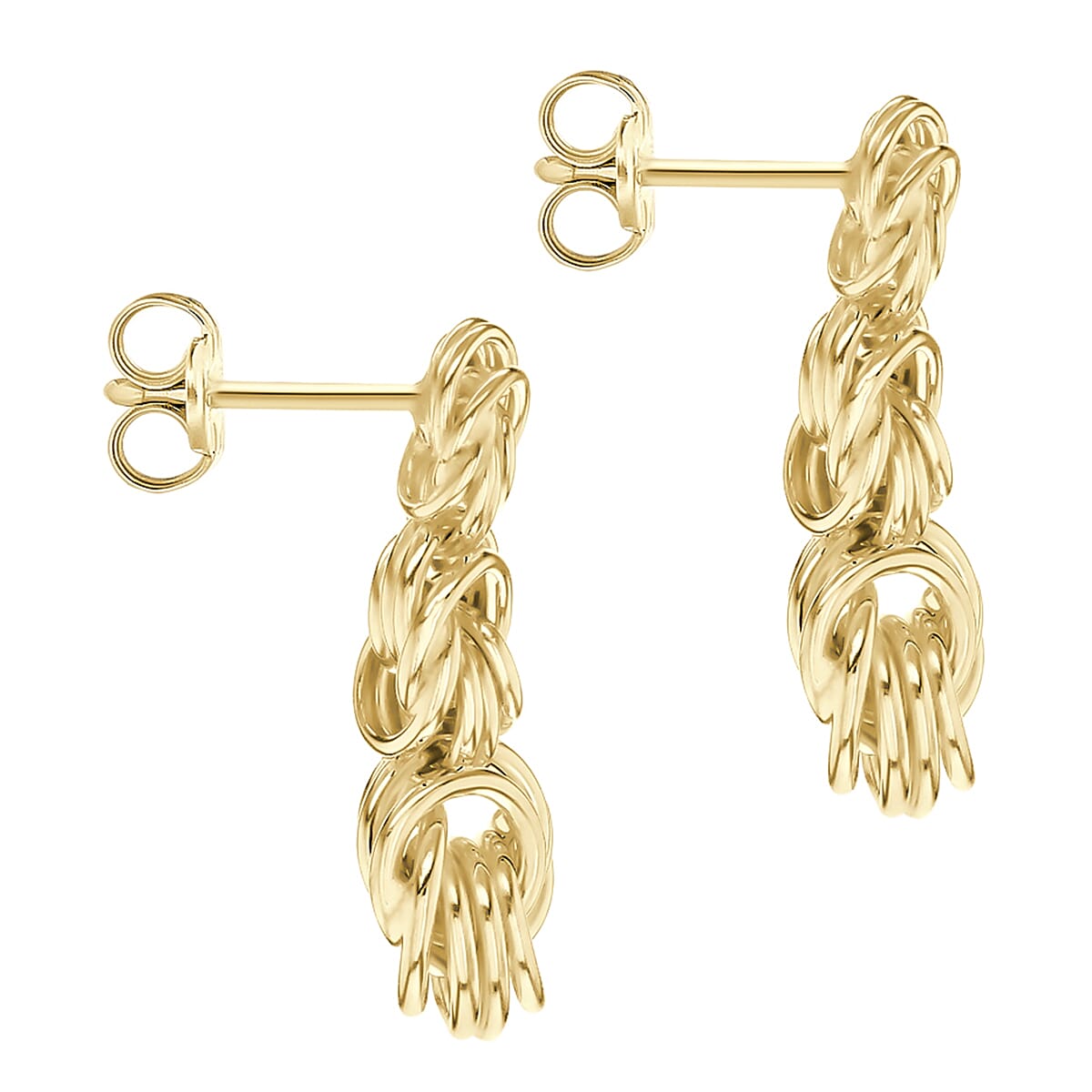 9K Yellow Gold 10mm x 22mm Graduated Knot Drop Earring