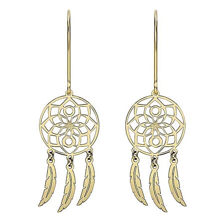 9K Yellow Gold 12mm x 40mm Flower Dream Catcher Earrings