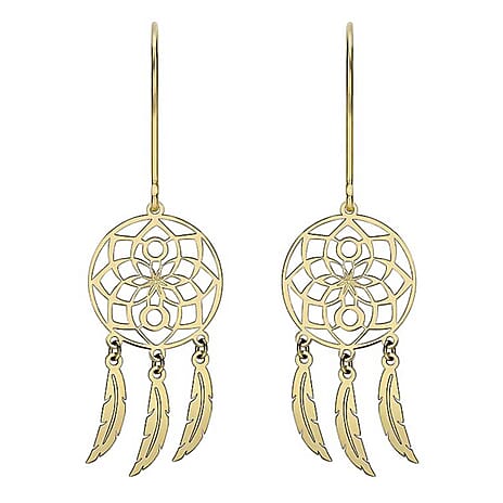 9K Yellow Gold 12mm x 40mm Flower Dream Catcher Earrings