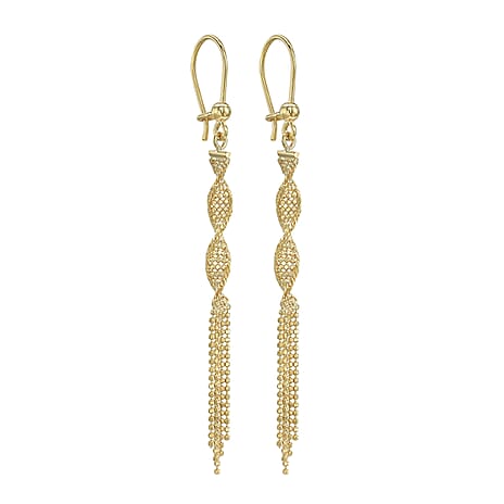 9K Yellow Gold 4mm x 69mm Diamond Cut Ball Twist Tassel Drop Earrings