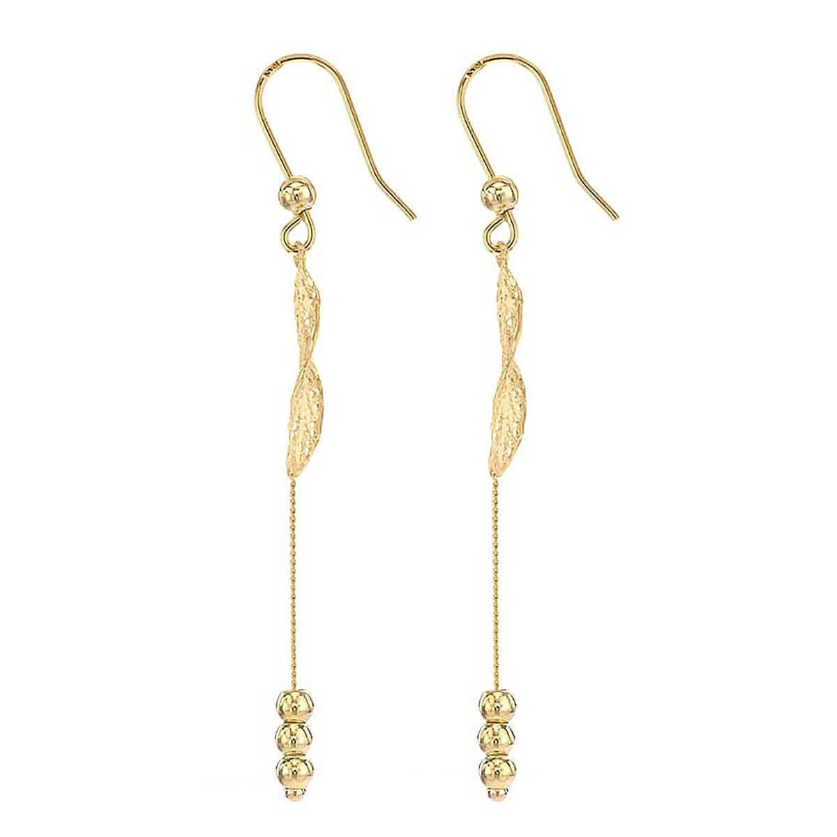 9K Yellow Gold 8.5mm x 60mm Diamond Cut Leaf and Chain Drop Earrings