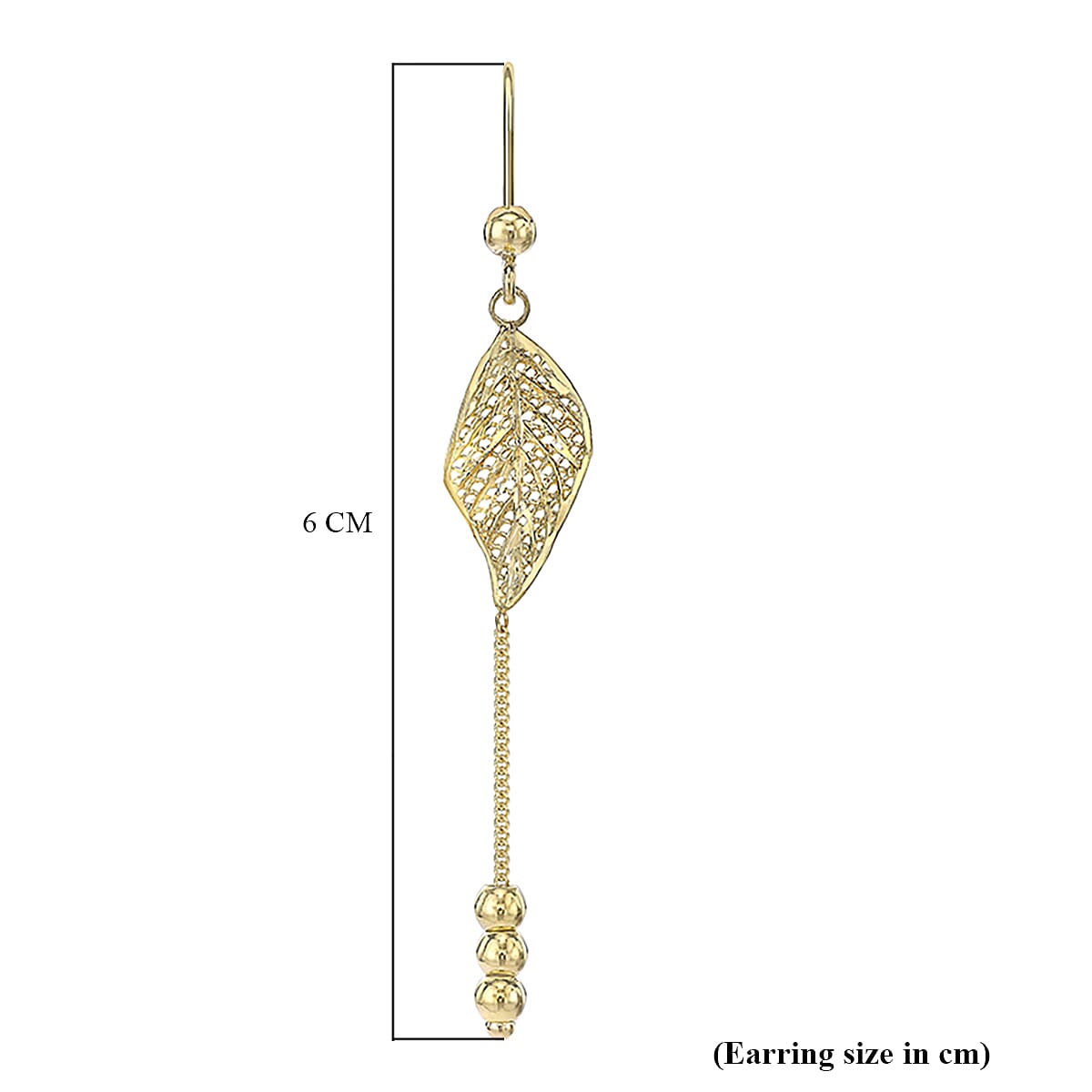 9K Yellow Gold 8.5mm x 60mm Diamond Cut Leaf and Chain Drop Earrings
