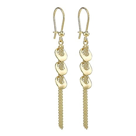9K Yellow Gold 7.5mm x 61.5mm 3 Ring and Bismark Chain Drop Earrings