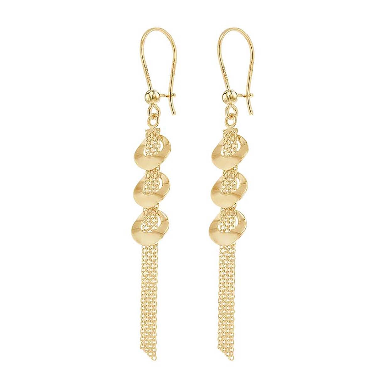 9K Yellow Gold 7.5mm x 61.5mm 3 Ring and Bismark Chain Drop Earrings