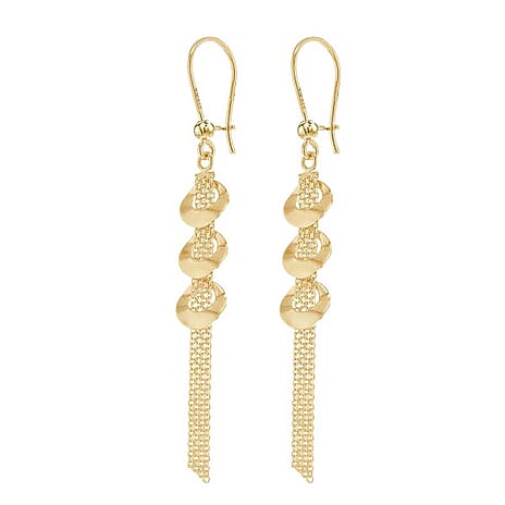 9K Yellow Gold 7.5mm x 61.5mm 3 Ring and Bismark Chain Drop Earrings
