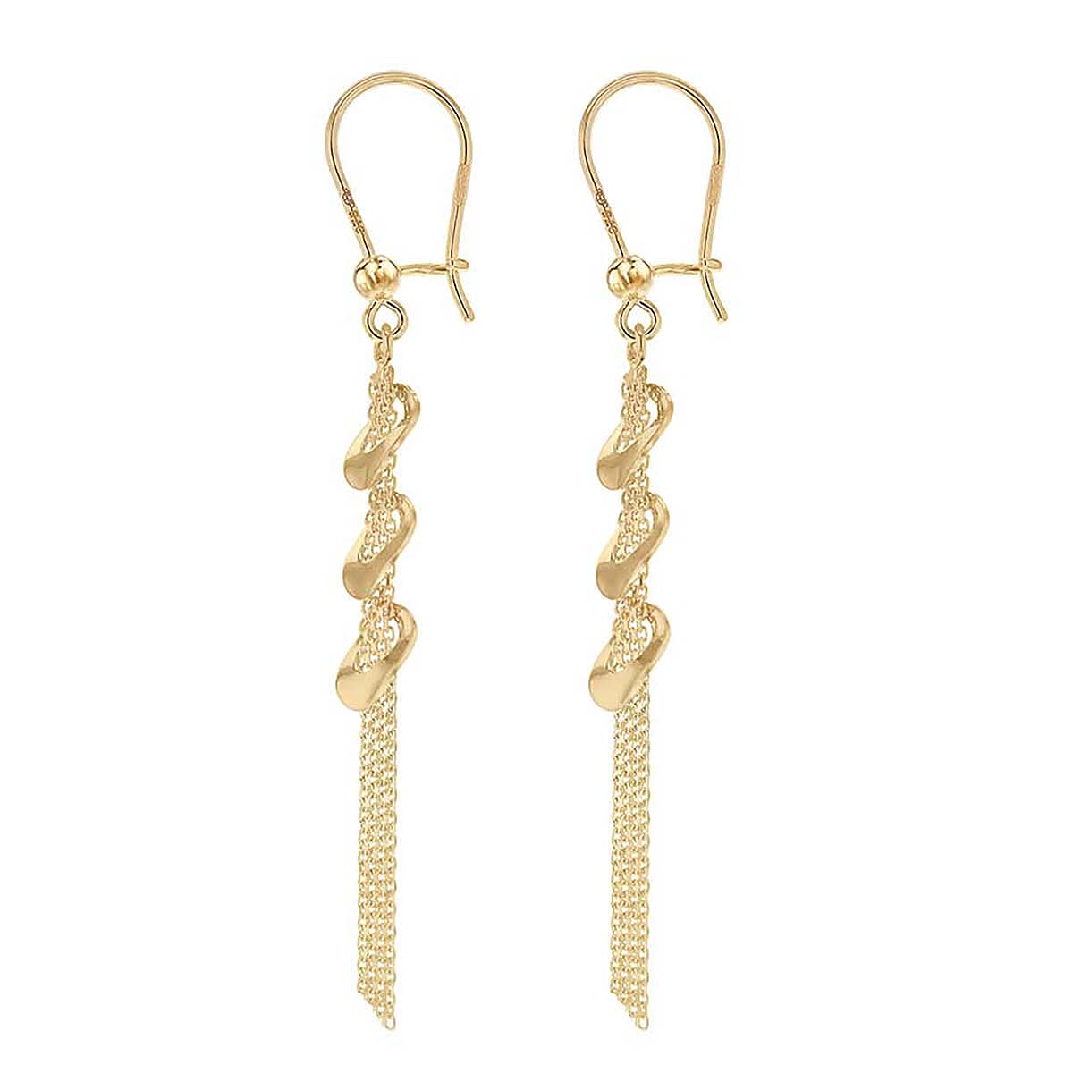 9K Yellow Gold 7.5mm x 61.5mm 3 Ring and Bismark Chain Drop Earrings