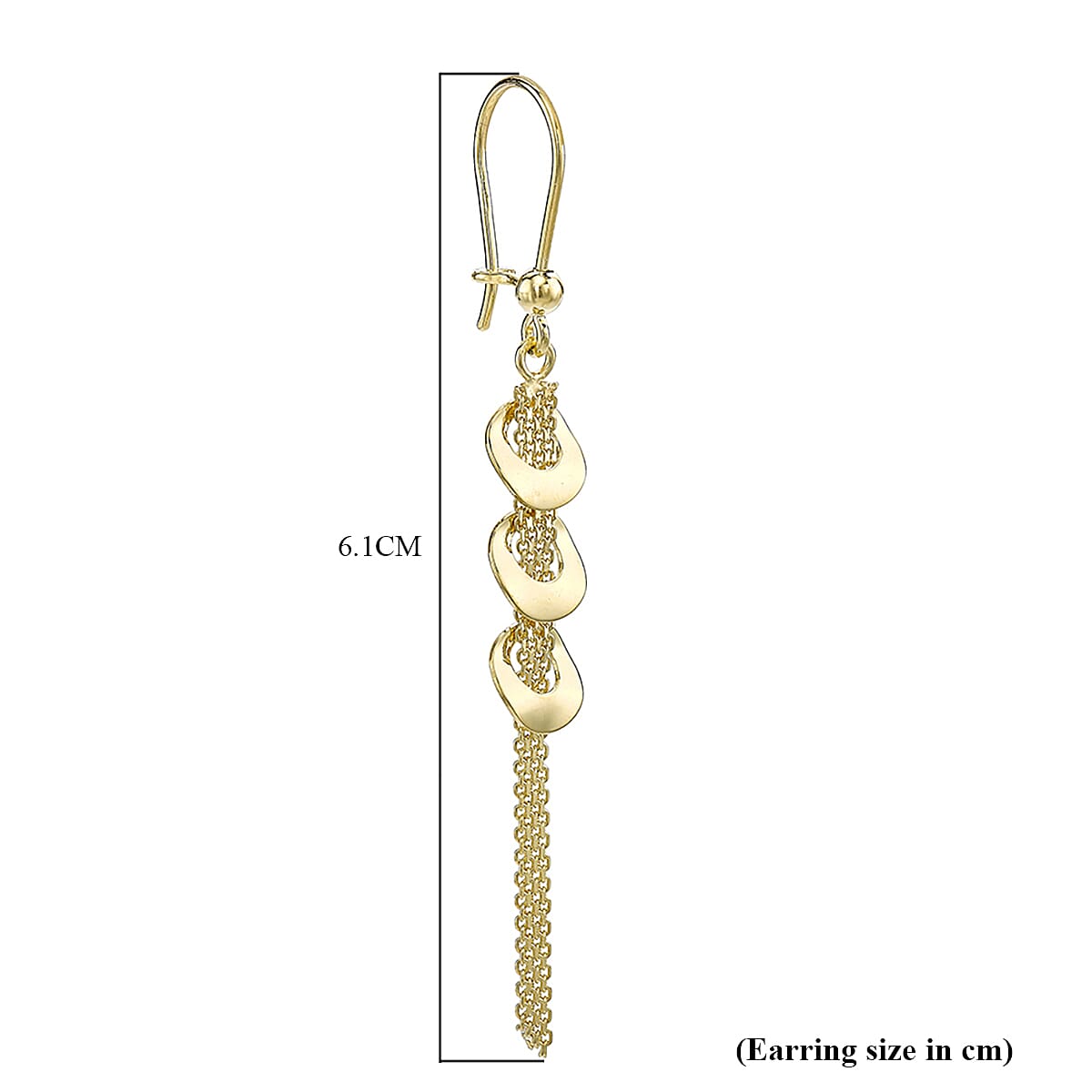 9K Yellow Gold 7.5mm x 61.5mm 3 Ring and Bismark Chain Drop Earrings