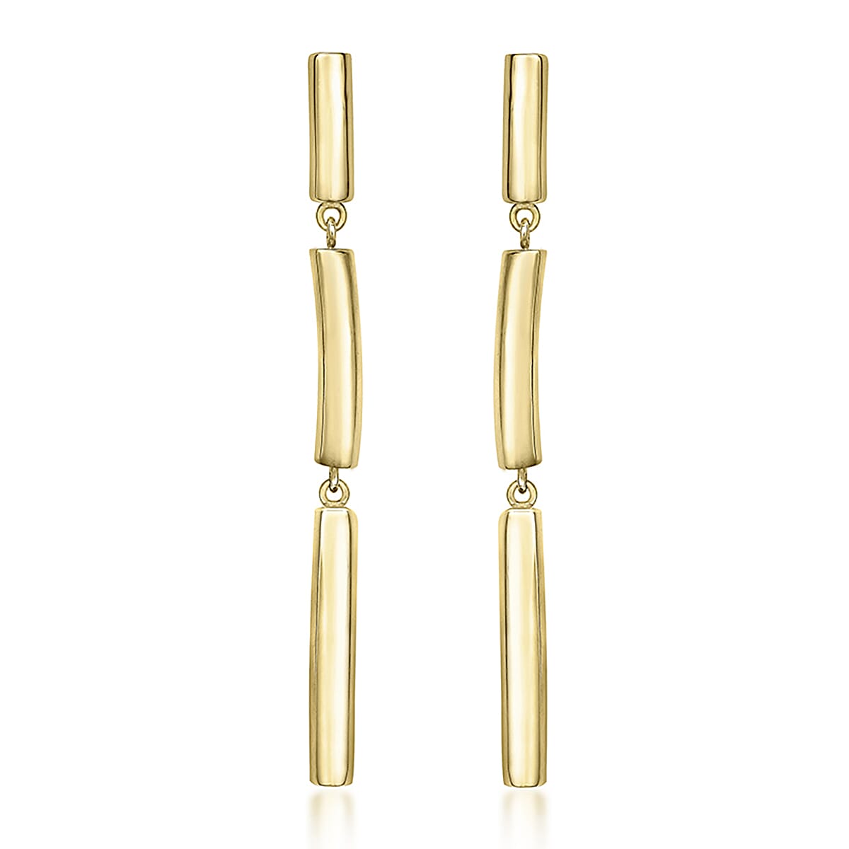 9K Yellow Gold 3mm x 53mm Curved Hollow 3 Bar Drop Earrings