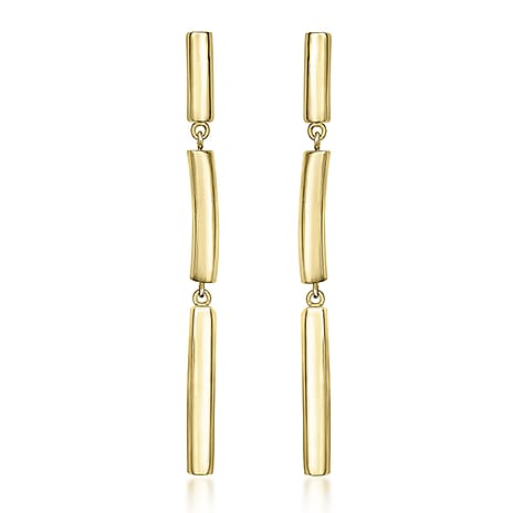 9K Yellow Gold 3mm x 53mm Curved Hollow 3 Bar Drop Earrings