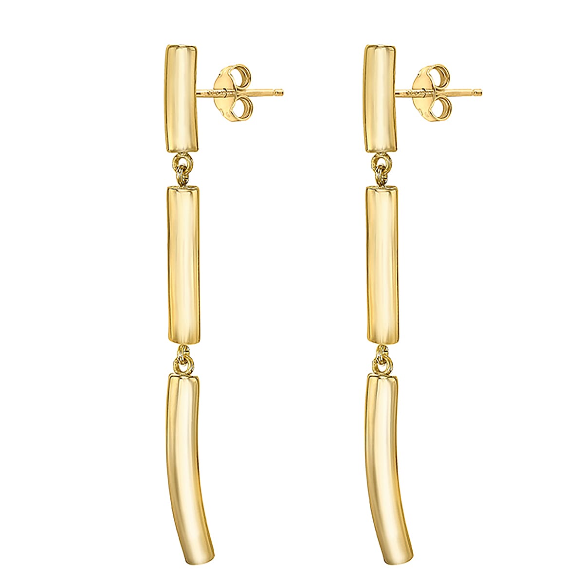 9K Yellow Gold 3mm x 53mm Curved Hollow 3 Bar Drop Earrings