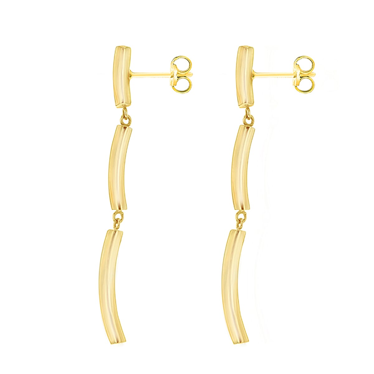 9K Yellow Gold 3mm x 53mm Curved Hollow 3 Bar Drop Earrings