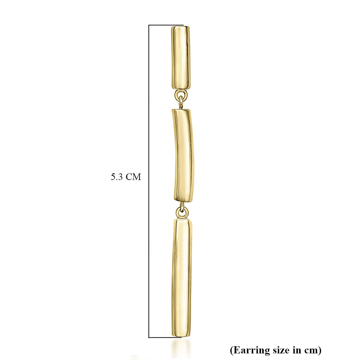 9K Yellow Gold 3mm x 53mm Curved Hollow 3 Bar Drop Earrings