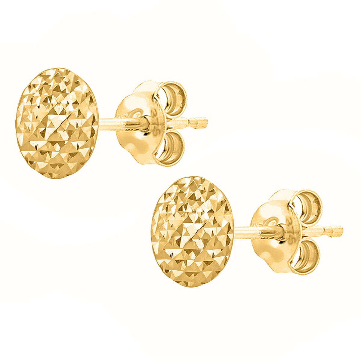 9K Yellow Gold 7.5mm Diamond Cut Pyramid Button Stud Earrings