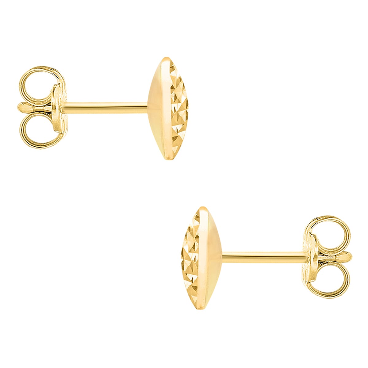 9K Yellow Gold 7.5mm Diamond Cut Pyramid Button Stud Earrings