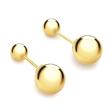 9K Yellow Gold 6mm x 10mm Reversible Ball Stud Earrings