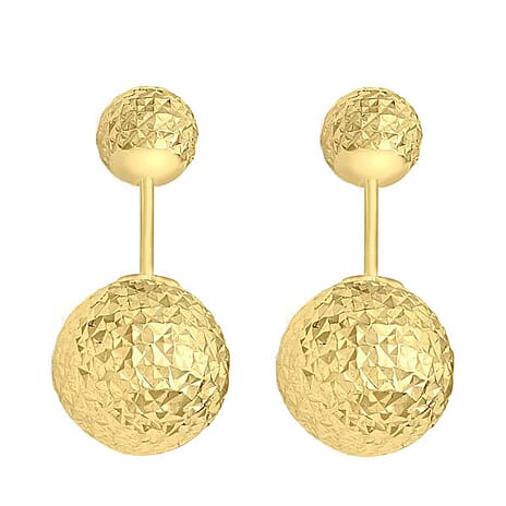 9K Yellow Gold Diamond Cut 6mm x 10mm Reversible Ball Stud Earrings