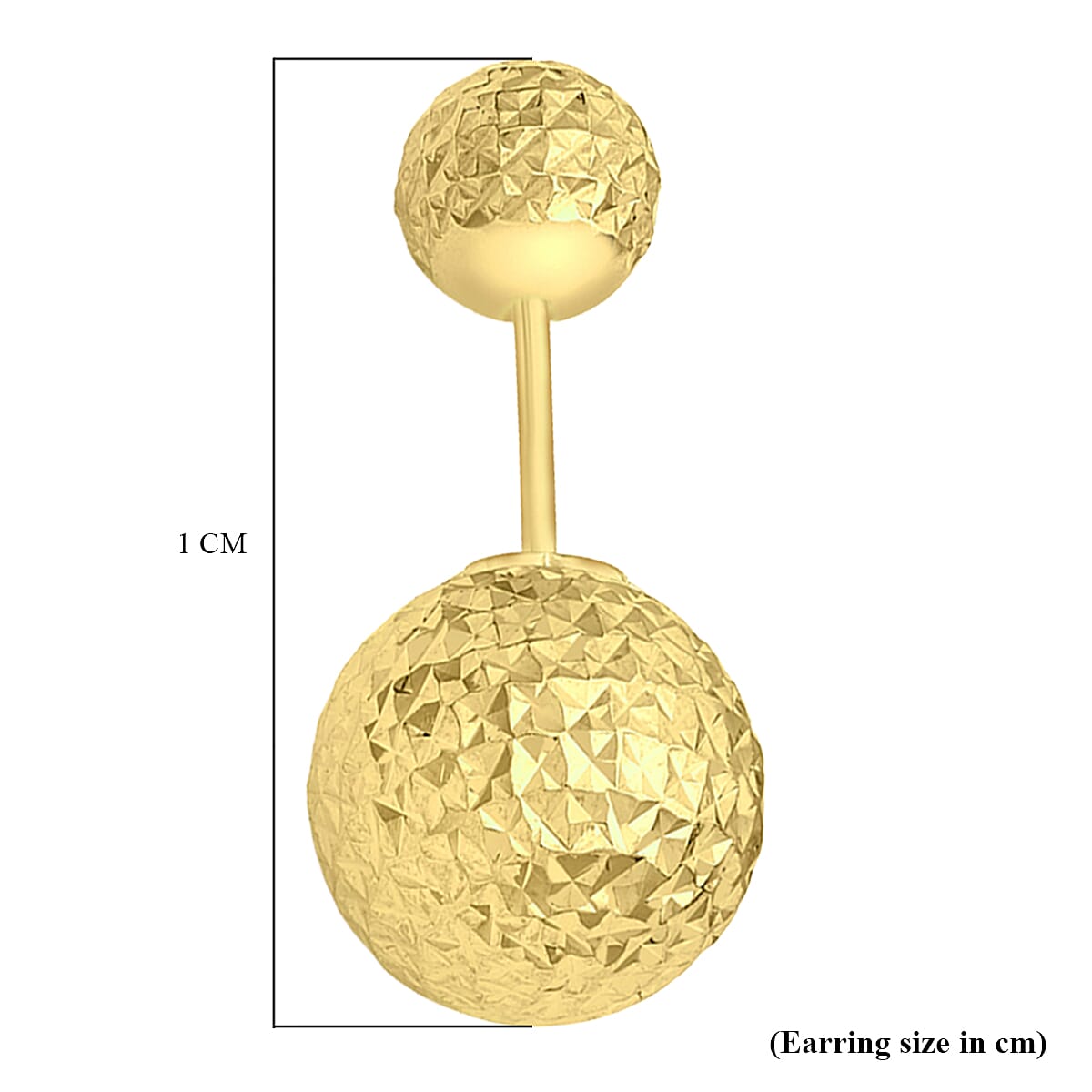 9K Yellow Gold Diamond Cut 6mm x 10mm Reversible Ball Stud Earrings