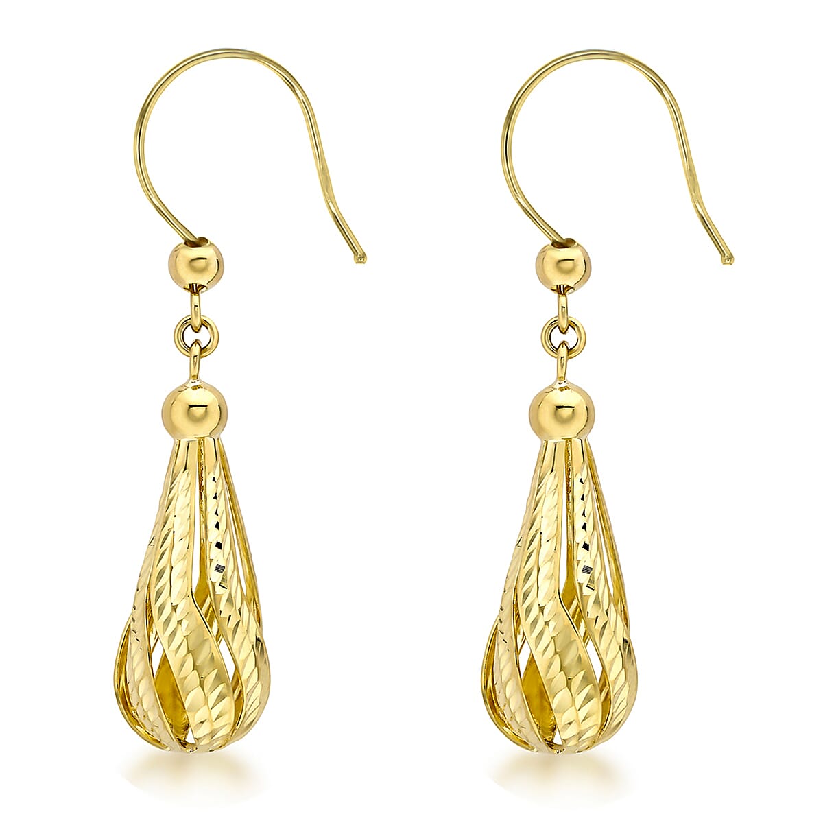 9K Yellow Gold 8mm x 19mm Diamond Cut Teardrop Earrings