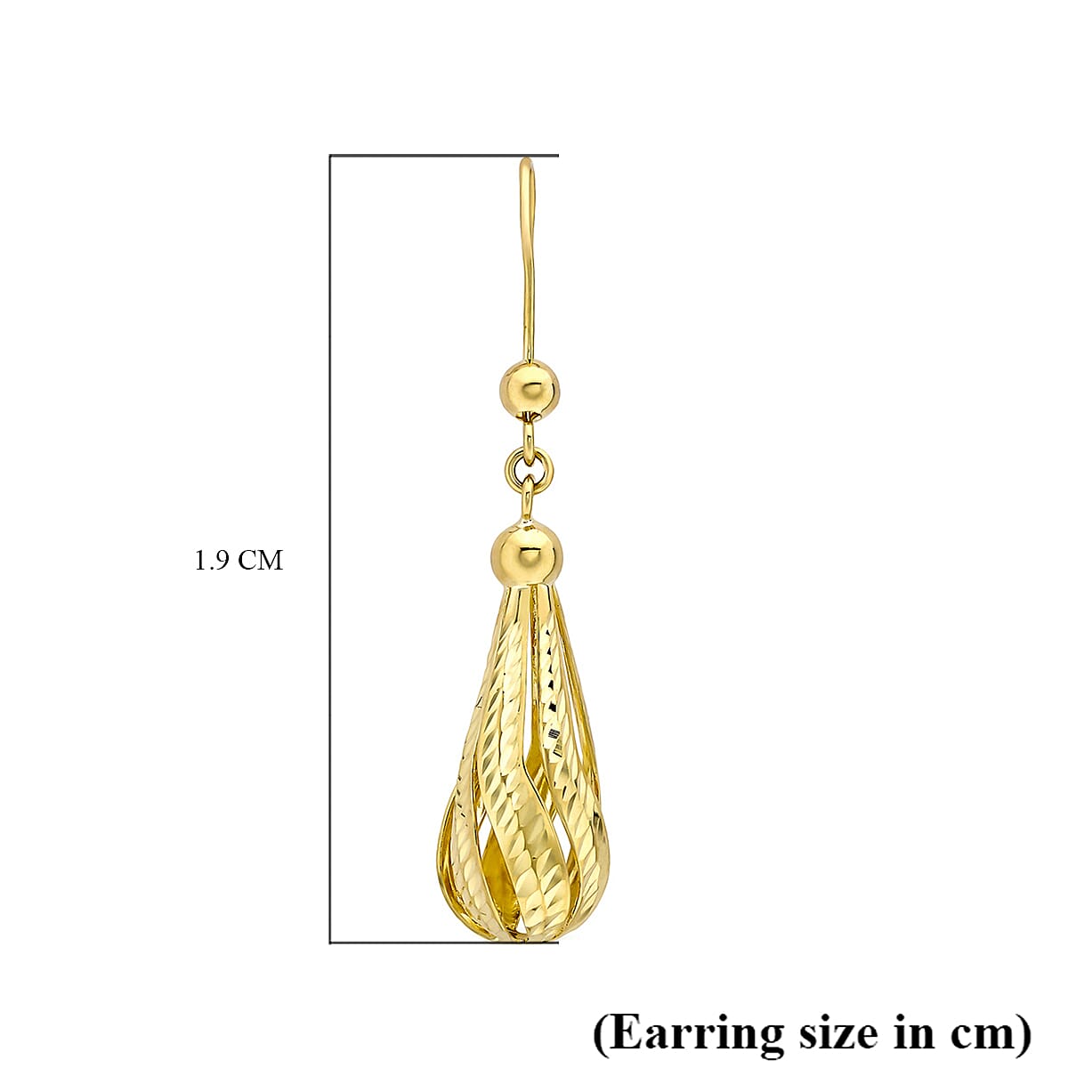 9K Yellow Gold 8mm x 19mm Diamond Cut Teardrop Earrings