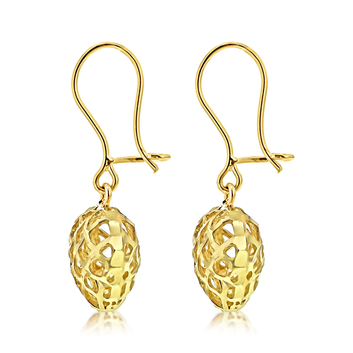 9K Yellow Gold 10.5mm x 25.5mm Diamond Cut Hollow Heart Drop Earrings