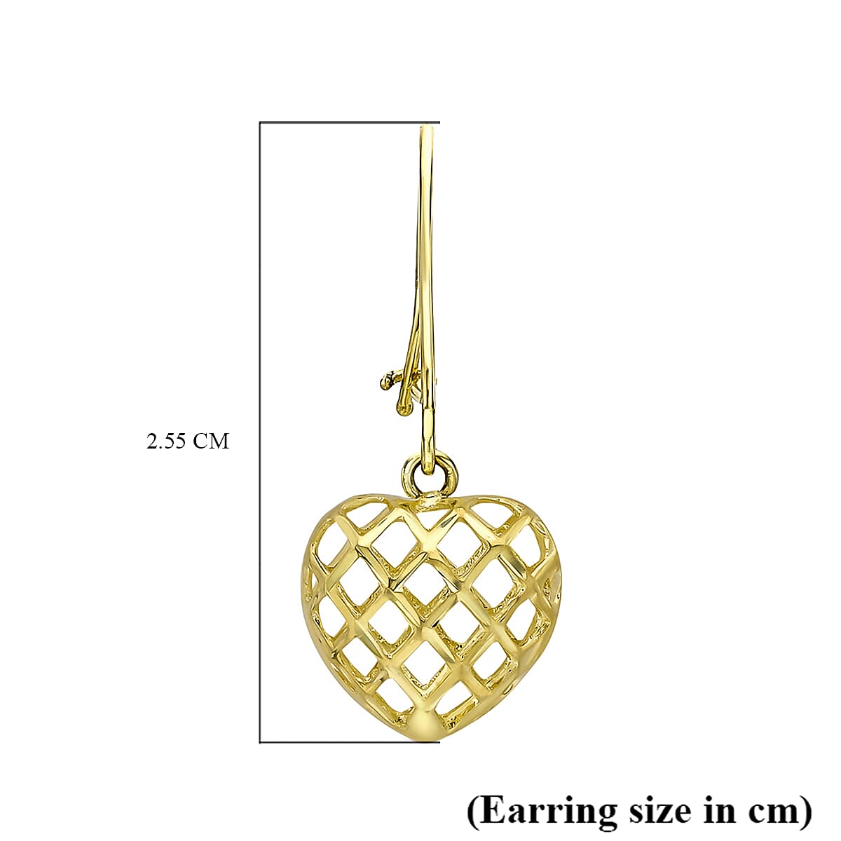 9K Yellow Gold 10.5mm x 25.5mm Diamond Cut Hollow Heart Drop Earrings