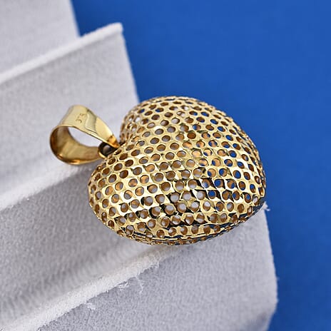 9K Yellow Gold 20mm x 25.5mm Mesh Heart Pendant