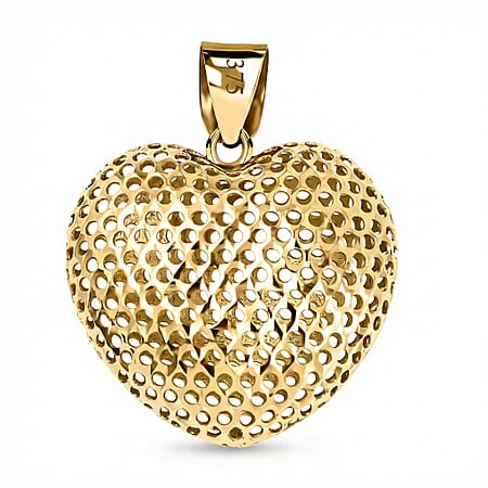 9K Yellow Gold 20mm x 25.5mm Mesh Heart Pendant