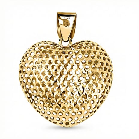 9K Yellow Gold 20mm x 25.5mm Mesh Heart Pendant