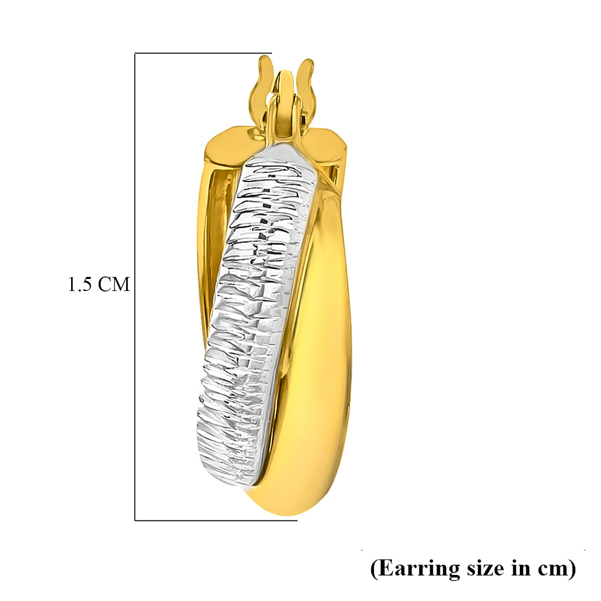 9K 2 Colour Gold 15mm Diamond Cut and Plain 2mm Band Crossover Creole Earrings