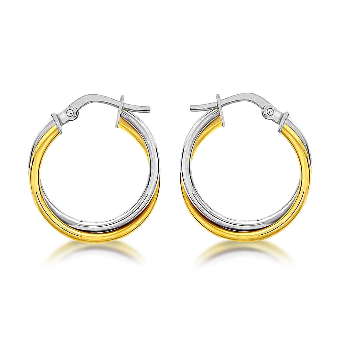 9K 2 Colour Gold 19mm Polished Crossover Hoop Creole Earrings