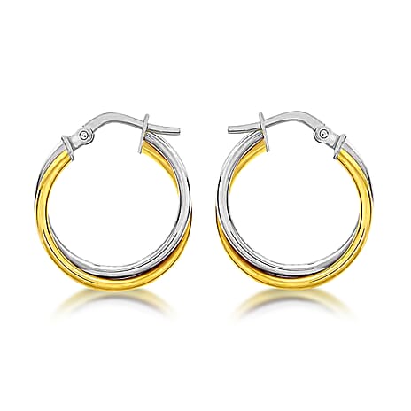 9K 2 Colour Gold 19mm Polished Crossover Hoop Creole Earrings