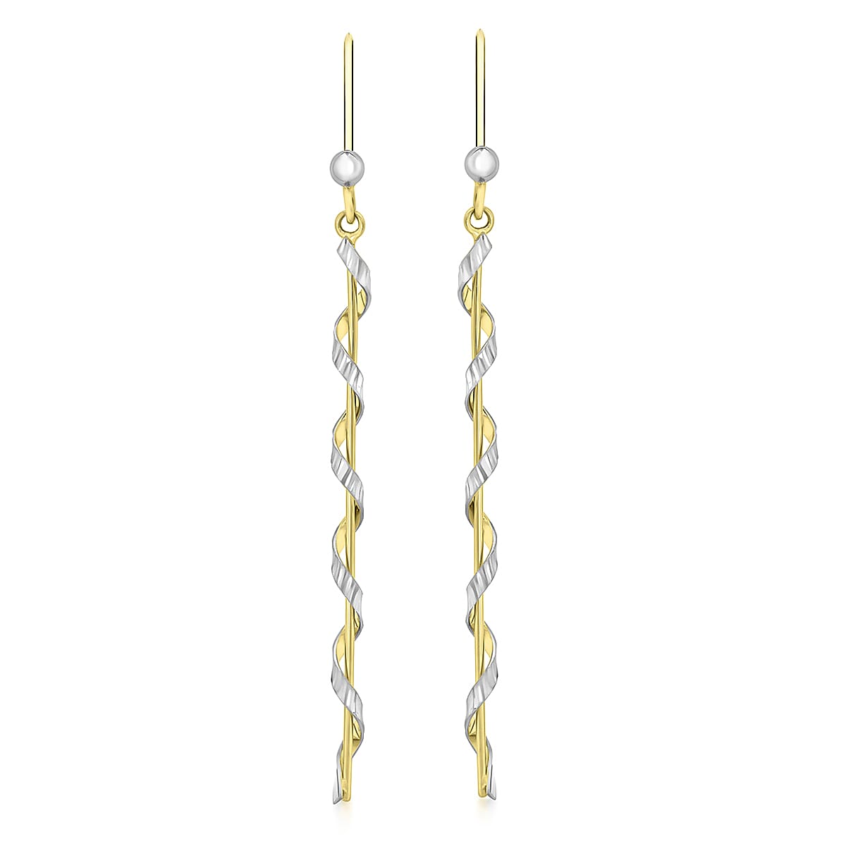 9K 2 Colour Gold 2mm x 54mm Twist Drop Earrings