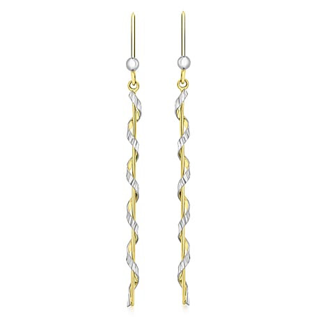 9K 2 Colour Gold 2mm x 54mm Twist Drop Earrings