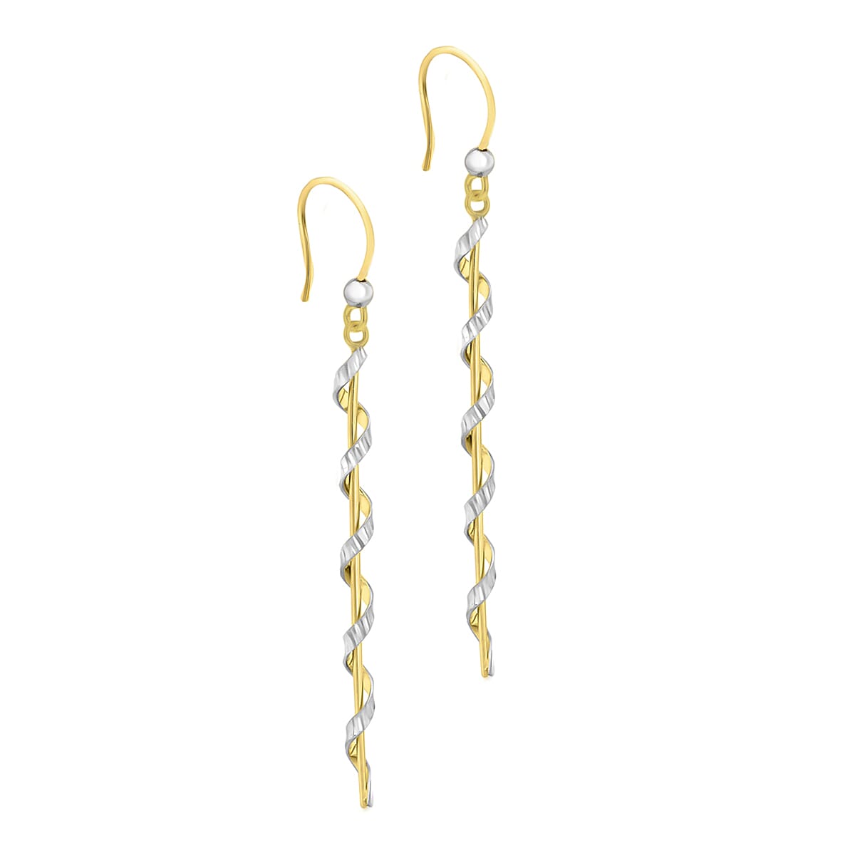 9K 2 Colour Gold 2mm x 54mm Twist Drop Earrings