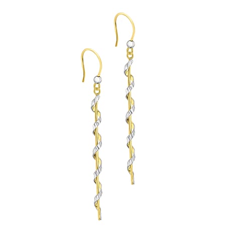 9K 2 Colour Gold 2mm x 54mm Twist Drop Earrings