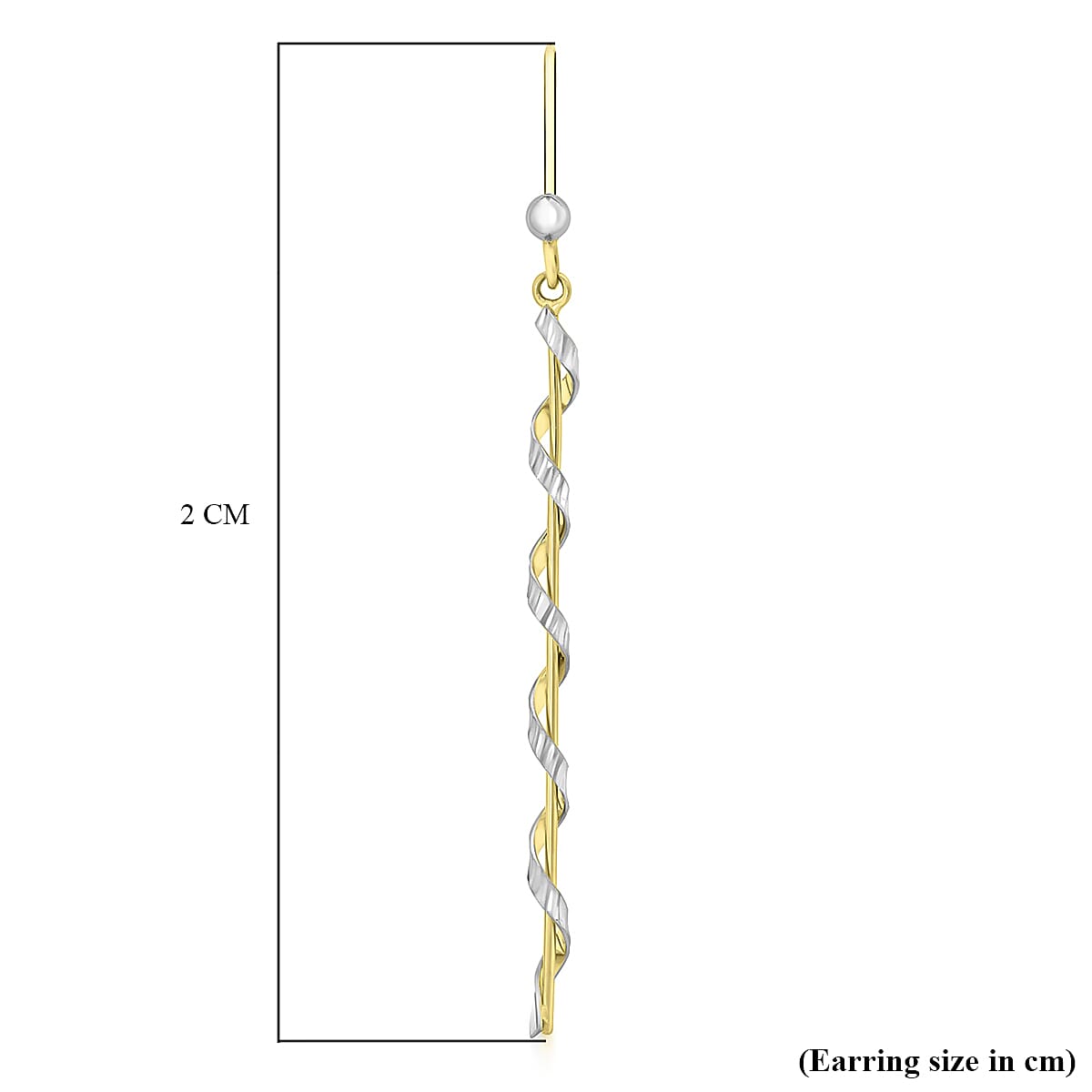 9K 2 Colour Gold 2mm x 54mm Twist Drop Earrings