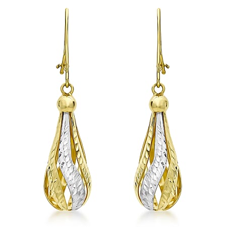 9K 2 Colour Gold 7mm x 34mm Diamond Cut Teardrop Earrings