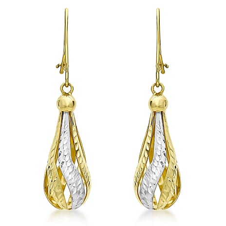 9K 2 Colour Gold 7mm x 34mm Diamond Cut Teardrop Earrings