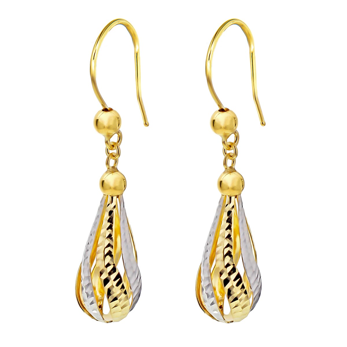 9K 2 Colour Gold 7mm x 34mm Diamond Cut Teardrop Earrings