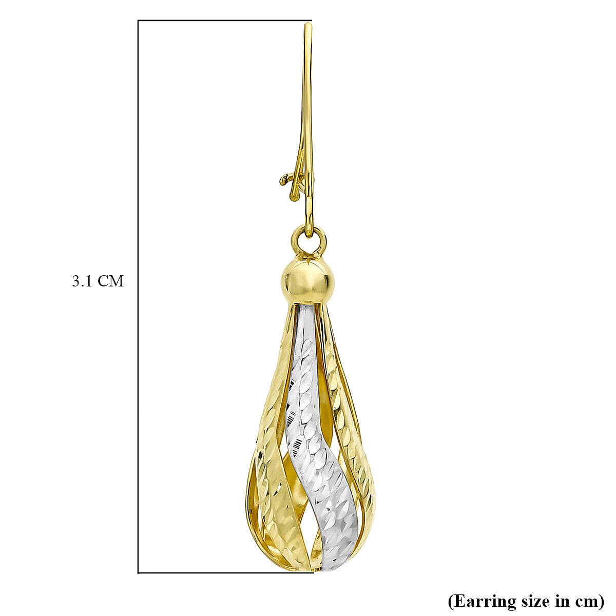 9K 2 Colour Gold 7mm x 34mm Diamond Cut Teardrop Earrings