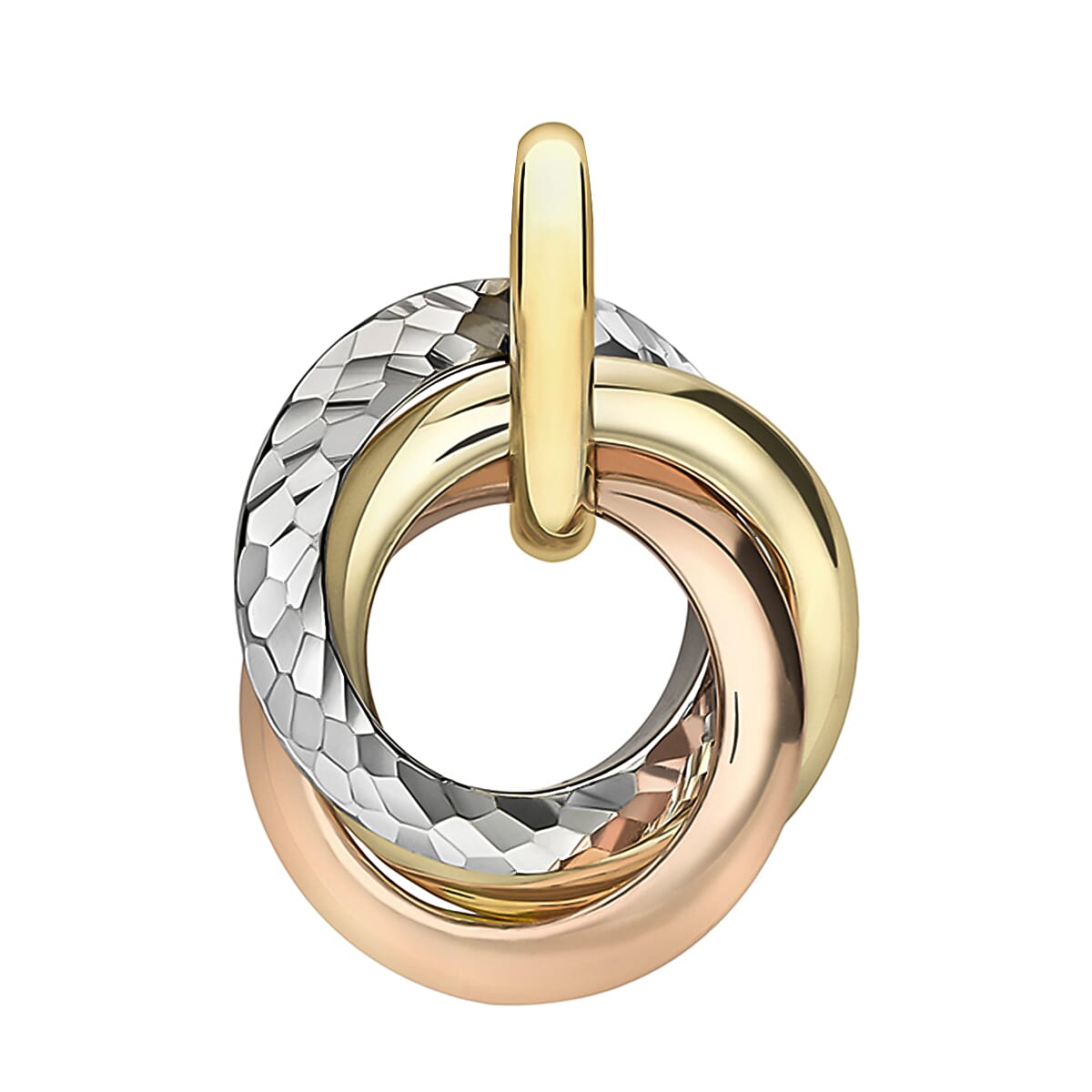 9K 3 Colour Gold 14mm x 18.4mm Diamond Cut Rings Pendant